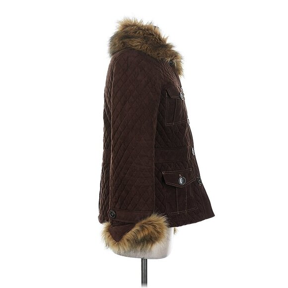 Vtg Goode Rider Quilted Brown Faux Fur Trim Jacket | Old Money Academia Grunge S - Picture 6 of 14